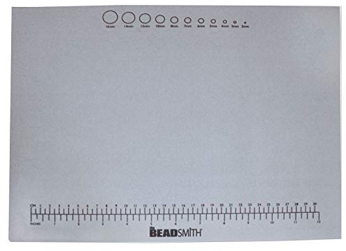 The Beadsmith Non-Slip Treasure Mat, 11 x 14 Inches | Non-Slip Rubber Base, Soft Padded Surface, Laser Printed Measurements in Inches and Centimeters, Clear Bag Hangable Put Up