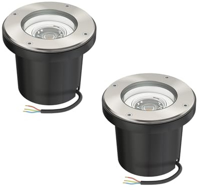 ledscom.de 2x Boden-Einbauleuchte BOFU für außen schwenkbar Edelstahl rund IP67 150mm Ø inkl. 5,473W LED Lampe 468lm 30° warmweiß