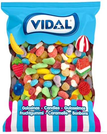 Vidal Golosinas. Mini Mix Azúcar. Surtido de golosinas con forma de frutitas mini recubiertas de azúcar. Multicolor. Sin Gluten. Bolsa 1 kg