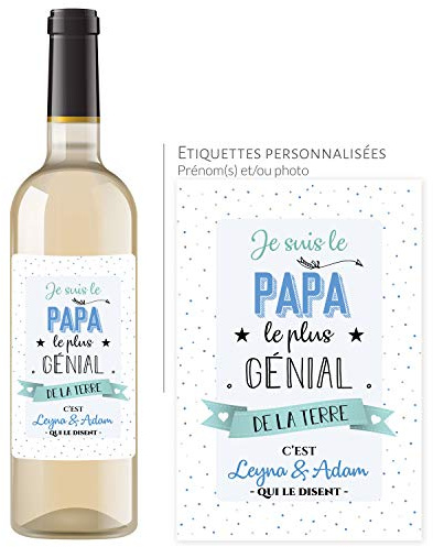 Bouteille de vin personnalisée avec prénom - Cadeau fête des pères