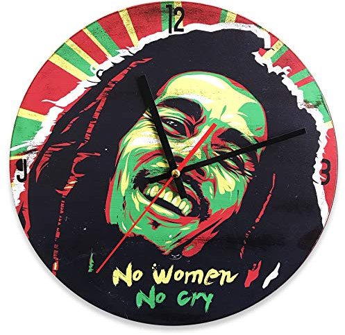 Vintage-Wanduhr aus MDF, Druck Bob Marley No Women No Cry, Durchmesser 30 cm, Shabby Chic-Stil, zur Dekoration Ihres Zuhauses auf originelle Weise, ideal für alle Räume des Hauses (kein Woman No Cry)