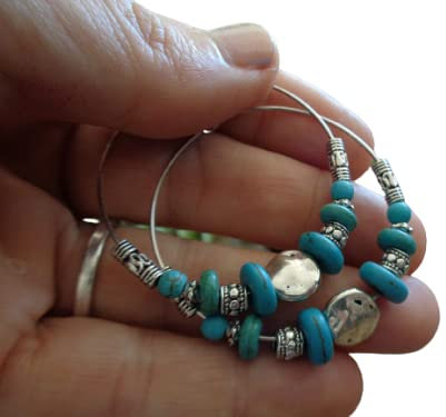 ๑ஐ• GROSSE TÜRKISE BOHO TRIBAL CREOLEN MIT SCHEIBE •ஐ๑ einmalig schöne Ohrringe im Bali Stil