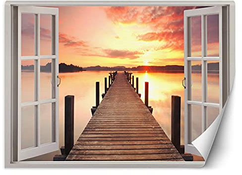 Feeby - 3d Tapete - Fensterblick - 140x100 cm, Fototapete Schlafzimmer - Deko Wohnzimmer - Wallpaper - Wand Deko - Wandtapete XXL - Tapete - Wanddeko - Vliestapete - Landschaft