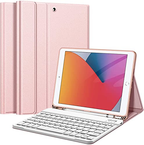 QYiD Funda de teclado para iPad Mini 3/2/1, delgada, ligera, con función atril y teclado inalámbrico desmontable para iPad Mini 3 de 7,9 pulgadas, iPad Mini 2, iPad Mini 3, iPad Mini 3, rosa dorado
