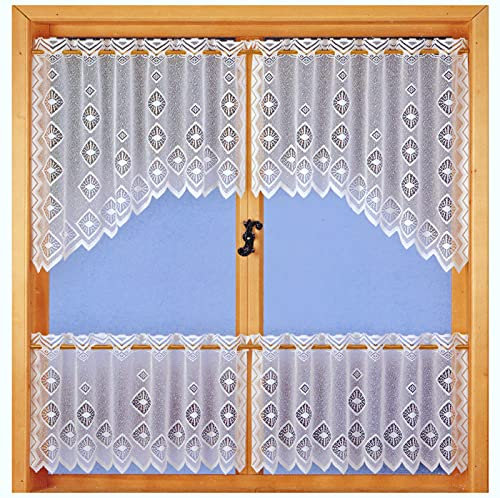 heimtexland ® Scheibengardine Set 4-TLG Flügelfenster Bistro Gardine Weiß Fensterdekoration Raute Jacquard Typ734