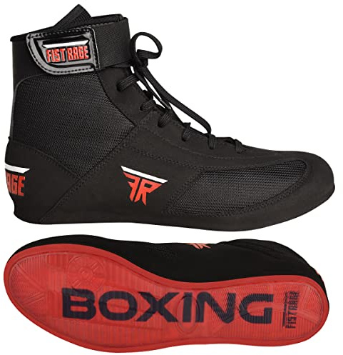FISTRAGE Leather Kick Boxing Shoes Fighting Sports Master Training Mesh Unisex Pro Men's and Youth Genuine Boot Light Weight | Black Color Boxing Shoes for Adults (Black Low-Top, 41)