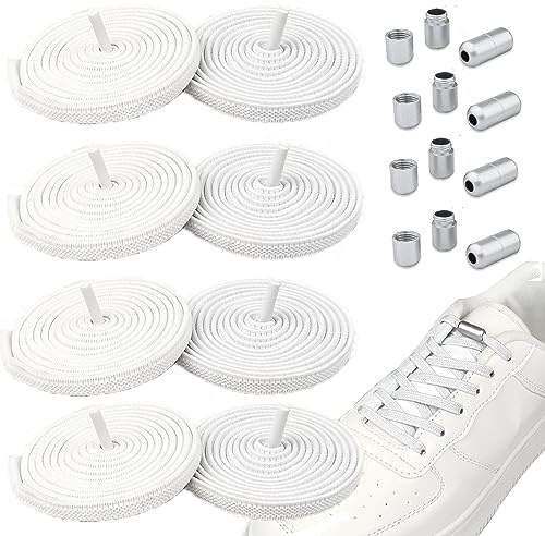 LUCKNIGHT 4 Paar Flache Elastische Set Schnürsenkel Elastischer Gummi Schnürsenkel Ohne Binden No Tie Shoelaces mit Schnellverschluss
