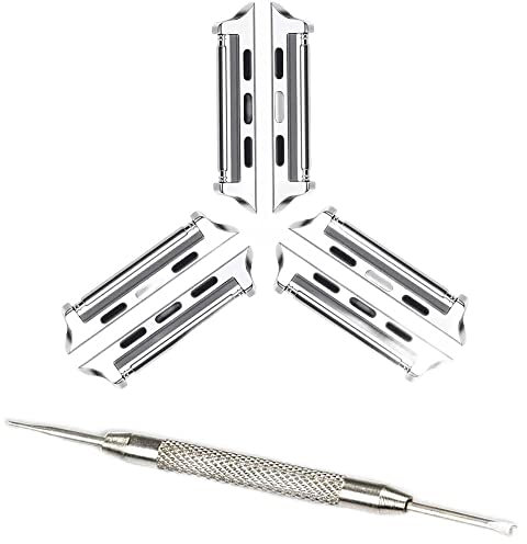 Verbindungsstücke, Uhrenarmband, Federsteg, passend für Edelstahl-Verbindungsstück, kompatibel mit Apple Watch-Adapter 38, 40, 41, 42, 44, 45 mm, 3 Stück (42/44/45 mm, Silber/Silber)