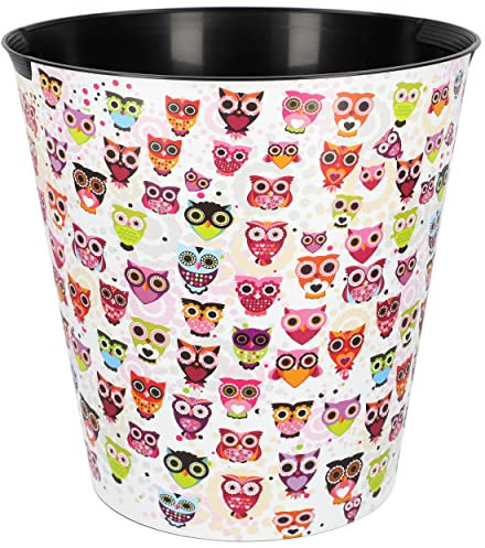Papierkorb/Mülleimer Bunte Eulen 10 Liter - wasserdicht - aus Kunststoff - Ø 28 cm - Eimer - Spielzeugkorb/Popcornschüssel/großer Mülleimer - auch a..