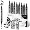 Arrtx Schwarze Acrylfarbenstifte, 8er Set Dual-Tip(Pinsel und feine Spitze) Acrylmarker Schwarz für Felsmalerei, Acrylmalzubehör zum Zeichnen, Holz, Graffiti, Leinwand, Osterei