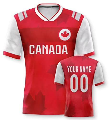 Kanada Personalisiertes Weltmeisterschaft Fussball Trikot mit Ihrem Namen und Nummer für Herren Damen Kinder Casual Sport Fan T-Shirt Trikot Geschenk Rot