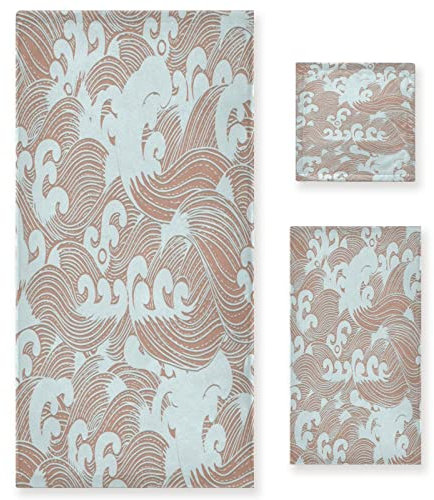 Vnurnrn Spray Meereswellen Retro Handtuchset für Badezimmer(1 Badetuch & 1 Handtuch & 1 Waschlappen) Geruchsresistente Handtücher für Mädchen Kinder