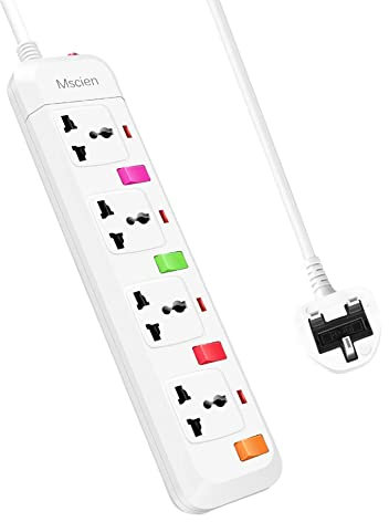 Mscien 4 Way Extension Lead with Switches, Wall Mount Universal Power Strip With 1.8 Meter Extension Cable, Overload Protection 4 Plug Extension Lead, 13A Fused UK Plug Extension Cord