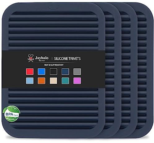 Joyhalo 4 Pack Silicone Trivets for Hot Pots and Pans,480℉ Heat Resistant Trivets for Hot Dishes,Hot Pads for Countertop,Kitchen Potholders,Navy