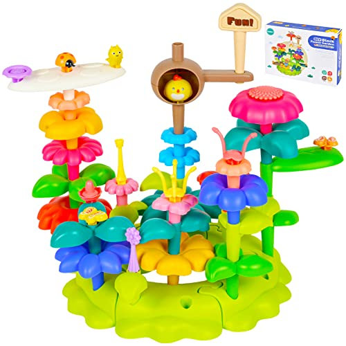 OSDUE Blumengarten Spielzeug, DIY Bouquet Sets, Flower Building Blocks Set, Montessori Spielzeug Blumen Bausteine Motorikspielzeug, Kunst Blumenarrangement Geschenk für 3-6 Mädchen und Jungen