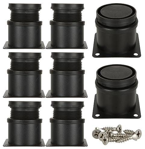 SHUESS 8 Pcs Stainless Steel Furniture Legs - 60 x 60 mm Black Adjustable Cabinet Legs - Round Cabinet Feet with 32 Pcs Mounting Screws (Adjustable Height 0-15mm)