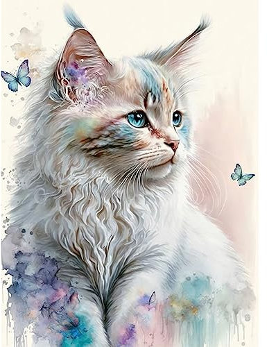 Stalente Diamond Painting Erwachsene Set Katzen, 5D Diamond painting Tiere, Rund Full Drill Diamond Painting for Home Wall Decoration Gift 30x40cm/12x16in
