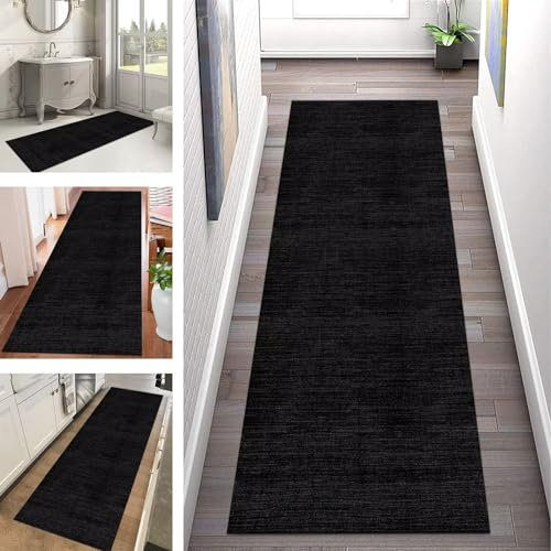 Teppich Läufer Flur Küche rutschfest waschbar Teppichläufer Lang 60X400CM Schwarz Dunkelgrau Küchenläufer Meterware Korridor Tepiche Esszimmer Schlafzimmer Wohnzimmer Schmutzfangmatte Breit 40-120cm