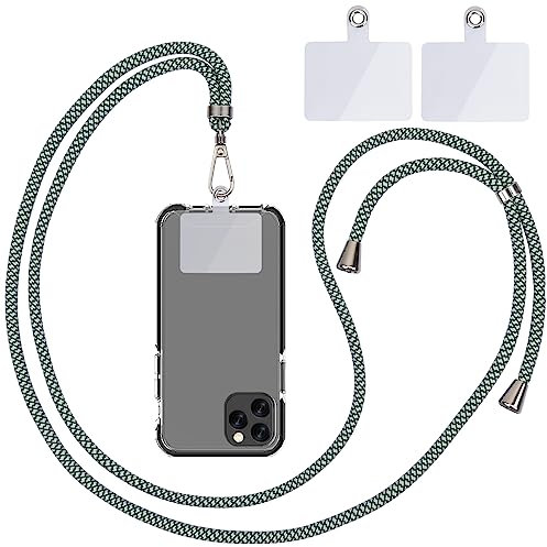 Handykette Universal, Handy Lanyard, Universelles Handy um den Hals hängend mit Pad Handy Lanyard, verstellbar und abnehmbar. (1Grüne und weiße Streifen)