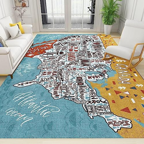 TEMLAN Die USA Map Kids Teppiche Gegend, Großes Lernen Im Klassenzimmer Für Kinder Kurzflor Teppiche für Drinnen und Draußen Terrasse Balkon Garten Wohnzimmer 160 x 200cm