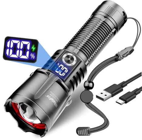 WholeFire Taschenlampe Led Aufladbar, Led Taschenlampe Extrem Hell 150000 lumen, Wasserdicht Taschenlampe Batteriebetrieben, Akku Taschenlampe Usb für Camping, Wandern, Angeln, Outdoor, Notfäl