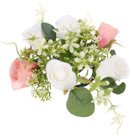 GOOHOCHY Kerzenhalter mit Rosengirlande Künstlicher Blumenkerzenhalter Kerzenkränze Ringe Kegelkerzenhalter Anlage Hochzeits-Rosen-Kerzenkranz-Ring künstliche Blumenkerzenkränze Zylindrisch
