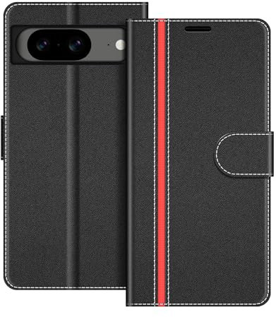 COODIO Custodia in pelle per Google Pixel 8 5G, Cover a Libro Magnetica Portafoglio per Google Pixel 8 5G, Nero/Rosso