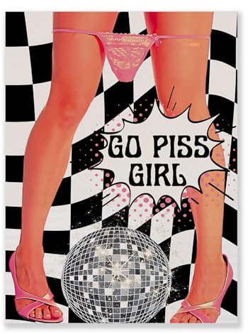 UNXIS Lustiges Badezimmer-Wandbild, Motiv: Go Piss Girl, flippig, adrett, Discokugel-Kunst, cooler ästhetischer Druck für Mädchen, Wohnung, WC, Wanddekoration, 40,6 x 61 cm, ungerahmt
