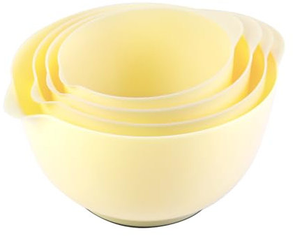 BoxedHome Yellow Mixing Bowl Set Plastic Salad Bowl Non-Slip Stackable Serving Bowls for Kitchen 4-Piece Mixing Bowl Set