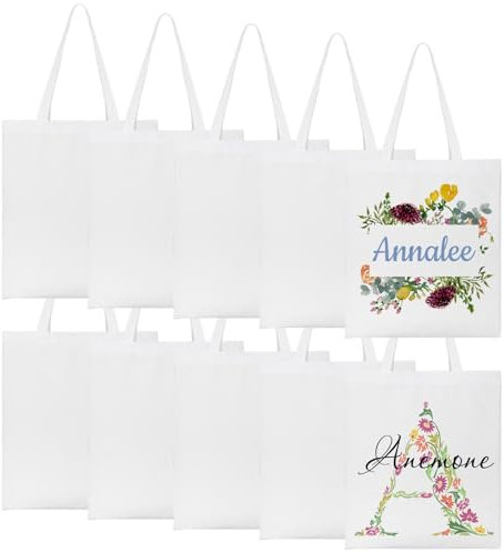 Fyore Stoffbeutel Bedruckt - 10 Stück Sublimation Stofftasche - leerer Baumwolltasche DIY Handwerk - Tragetasche Canvas-Stoff - Einkaufstasche Lange Henkel 26cm - Wiederverwendbar Einkaufsbeutel