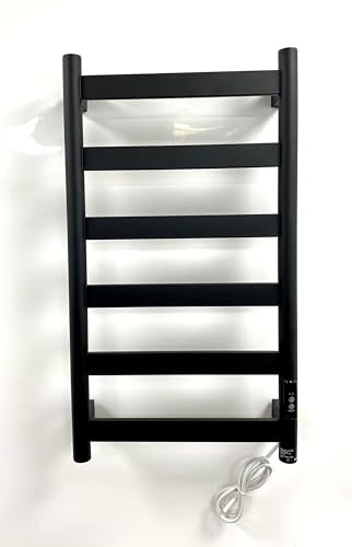 Manissa FALA Electric Black Flat Tube Towel Rail 700mm High Stainless Steel Finish Energy Efficient (400mm W x 700mm H Black)