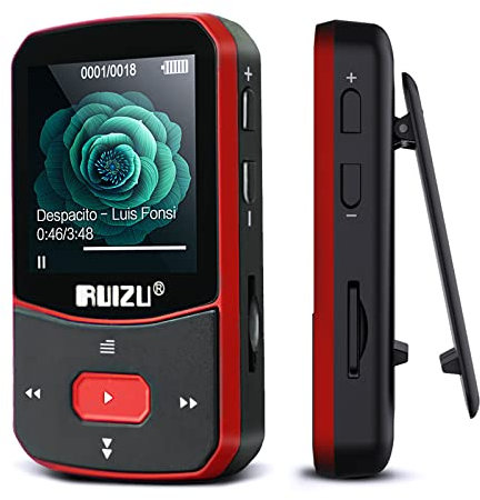 64GB Lecteur MP3 Bluetooth 5.0 Lecteur de Musique de Sport avec Clip avec écran Couleur TFT 1,5 Pouces, supporte jusqu'à 128GB de Carte SD,avec Bouton de Volume indépendant, Radio FM, podomètre