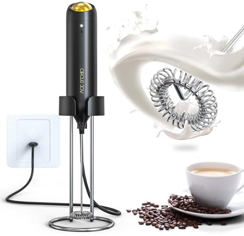 CIRCLE JOY Mousseur à Lait Mural Fouet Matcha Rechargeable Mousseur a Lait Avec Support en Pour Acier Inoxydable 2-en-1 Pour Café, Cappuccino, Lattes, Frappe, Matcha et Chocolat Chaud