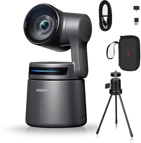 OBSBOT Tail Air, 4K Webcam Streaming con micrófono y trípode, NDI, seguimiento de IA PTZ, aplicación inteligente, HDMI/USB-C inalámbrico, videocámara para LiveStream/Iglesias/Deportes, etc
