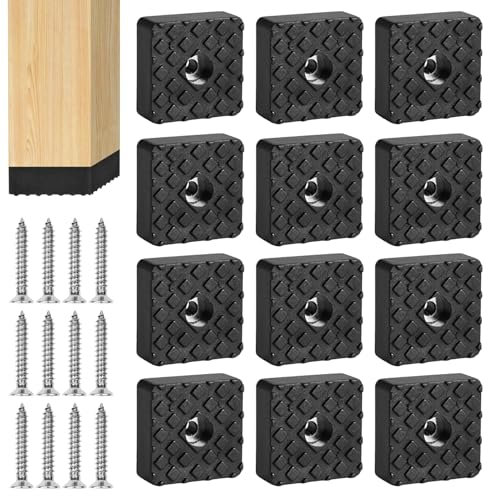 Fzcyuoo Black Square Shape Furniture Pads with Screws, 12 Pcs Non-Slip Rubber Feet for Garden Furniture Chairs, Floor Protector Pads for Table Desk Chair and Sofa Leg Furniture Cups to Protect (30MM)