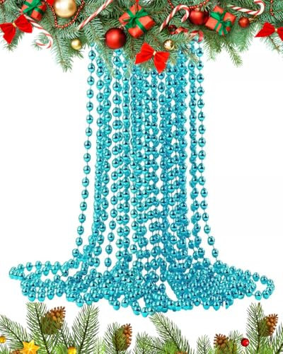 UKDeals Direct UKDD® 10 m lange Weihnachts-Perlenkette – Weihnachten glänzende Perlengirlanden – Weihnachtsbaumschmuck (Türkis)