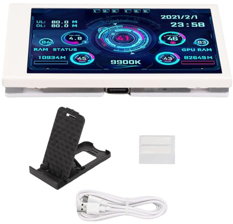 BONKZEBU 3.5in Computer Temp Monitor, English Version Full View Computer Temp Monitor, PC Case Secondary Screen, for aida64 PC CPU RAM (White)