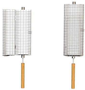 LANEJOY Rollende Grillkörbe mit abnehmbarem Griff (Hexagonal), 2 Stück Edelstahl-Grillkorb für Outdoor-Grill, tragbare Grillnetze für Gemüse, Garnelen, Huhn, Grillzubehör, Geschenk für Männer