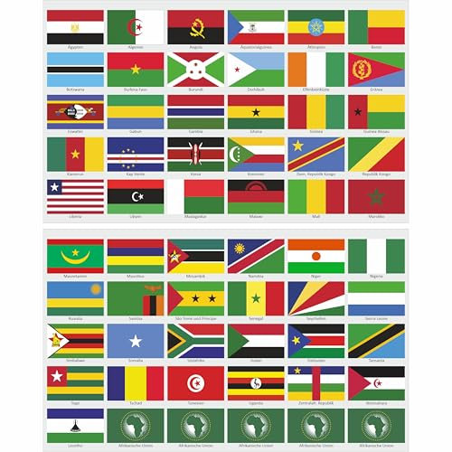 beihaasnatuerlich Länder Flaggen Aufkleber Set Afrika - 60 Sticker Länderfahnen 2 Bögen - UV beständig - wasserfest - Größe 5 x 3 cm - für Modellbau, Koffer, Dekoration