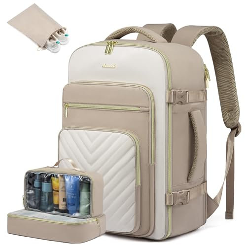 LOVEVOOK Reiserucksack Handgepäck Flugzeug, 30L Rucksack Damen Wasserdicht Laptop Rucksack 15,6 Zoll mit Laptopfach, Travel Backpack Handgepäck Tasche für Reise Arbeit Wandern, Beige Khaki