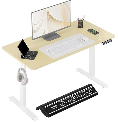 WOLTU Höhenverstellbarer Schreibtisch Elektrisch, Computertisch mit USB-Ladeanschluss und Memory-Funktion, Ideal als Ergonomischer Stehschreibtisch für Homeoffice und Büro, 120x60 cm, Weiß + Eiche