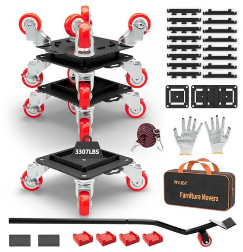 MYUEA Möbelwagen mit 5 Rollen, robust, mit abnehmbarem Seitenschutz, 1500 kg Kapazität, um 360° drehbare Räder und Seitenbremse, Möbelheber mit Rädern für Geräte, Sofas, Betten, Klaviere