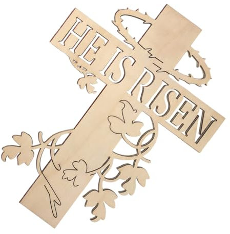 ABOOFAN Ostern Holz Hängen Tür Zeichen Er Ist Risen Kreuz Decor Festliche Dekoration Für Ostern Feier