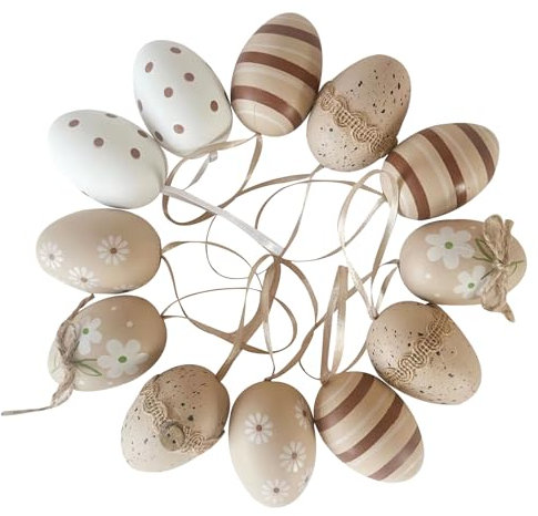 Osterdeko,12 Pcs Ostereier Zum Aufhängen,Ostereier Deko,Styroporeier,Ostereier Zum Aufhängen,Braun Weiß Ornament Für Osterkörbchen Ostern Geschenke,6cm Nature Plastikeier Für Ostern Deko