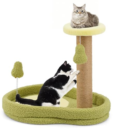 COSTWAY Kratzbaum Klein, 50cm hoch, Katzenbaum im Avocado-Optik, Katzenkratzbaum mit Katzenbett & Federspielzeug & Sisal-Kratzpfosten, Katzen Katzenmöbel Kletterbaum, Aktivitätsbaum Spielbaum