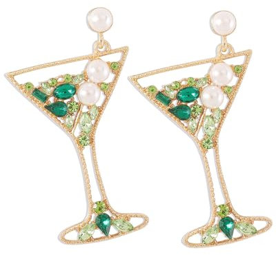 TPZORJX Ohrringe Obst Weinglas für Damen Frauen, Champagner Weinglas Pfosten Tropfen Ohrringe für Frauen Schmuck, für festliche Party(Grün)