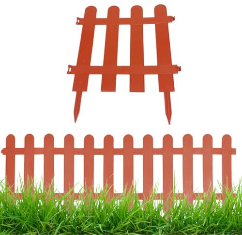 Gartenzaun Steckzaun 3m - Höhe 30 cm - Rasenkante Kunststoff - Beetumrandung - Zaunelemente für Garten - UV - & Frostbeständig, Flexibel - mit Befestigungszubehör Ziegel