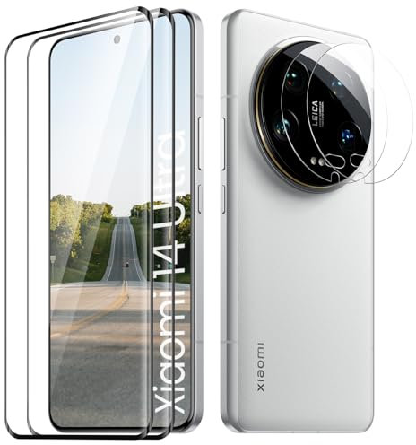 TECHO Screen Protector for Xiaomi 14 Ultra, [Anti-Scratch][9H Hardness][HD Clear] Tempered Glass, 2 Pack Screen Protector + 2 Pack Camera Lens Protector