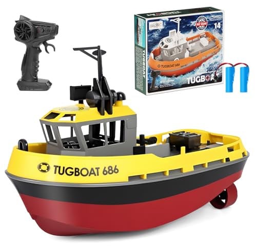 FORMIZON Bateau Télécommandé, 1:72 DIY Modèle Analogique Bateau RC, Canot Telecommandé Enfant avec Lumières LED, 2.4GHz Navire de Sauvetage, Jouets de Piscine pour Enfants et Adultes