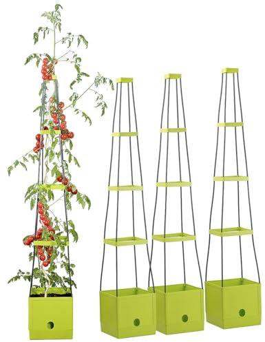 Royal Gardineer Pflanzenaufzuchttürme: 4er-Set Pflanz-Türme mit Rankhilfe für Tomaten, mit 2,5-l-Wassertank (Pflanzturm mit Bewässerung, Tomatentopf mit Rankhilfe, Topf)